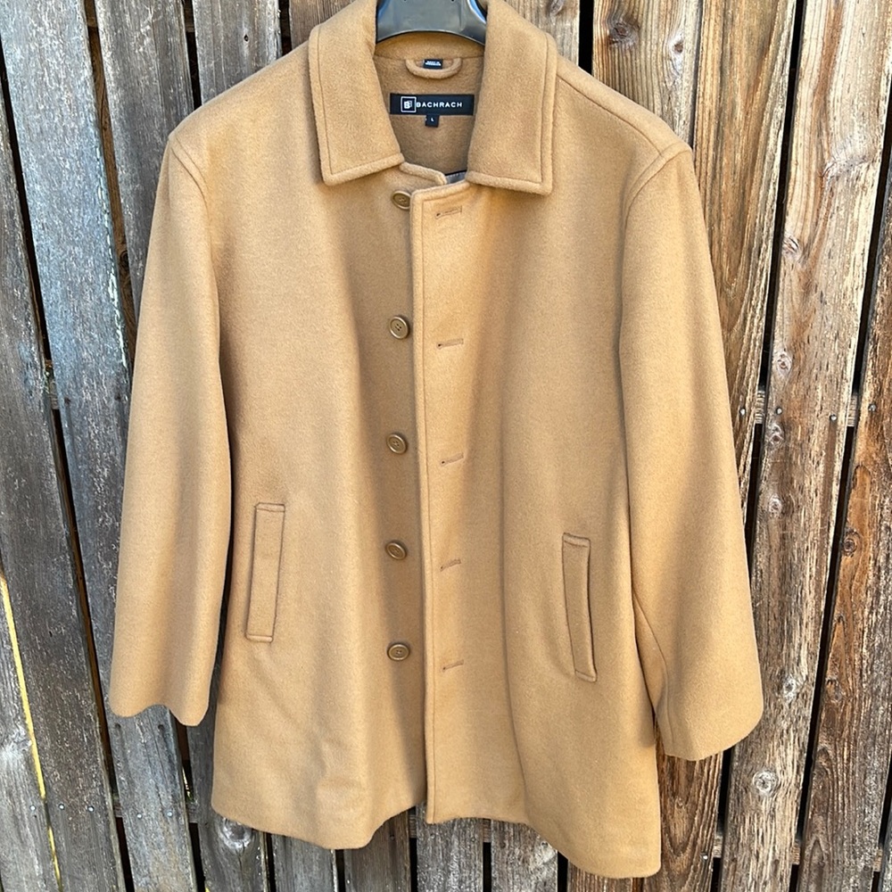 Mens Bachrach Coat Large Overcoat Dressy Tan Camel Beige Color Wool Cashmere